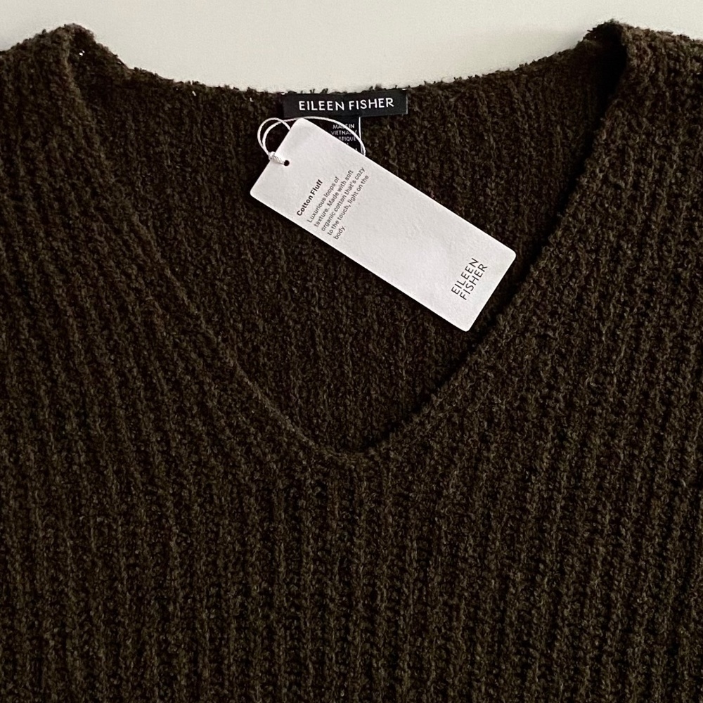 Eileen Fisher Sweater Wren Cotton Fluff V Neck Knit Large - see measurements - Picture 2 of 3